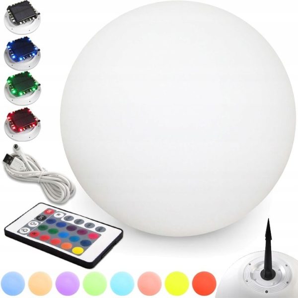 Solcelle Kuglelampe - Udendørs Solcellelampe - RGB+6000K - Ø300 - IP65
